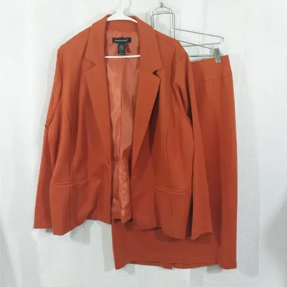 NWOT! ASHLEY STEWART! TERRACOTTA ORANGE STRETCH KNIT 2 PIECE SKIRT SUIT! SZ 16 - Picture 3 of 12